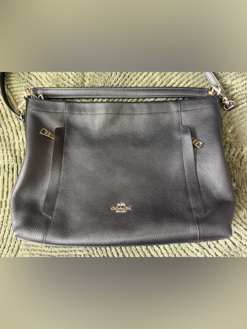 Coach Black Pebbled Leather Shoulder Bag with Gold Hardware